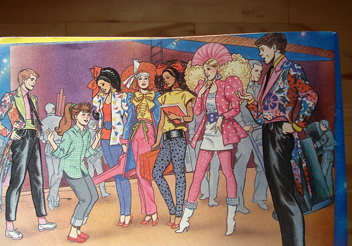 Page from Barbie and the Rockers: The Fan, showing the full bands outfits in detail.